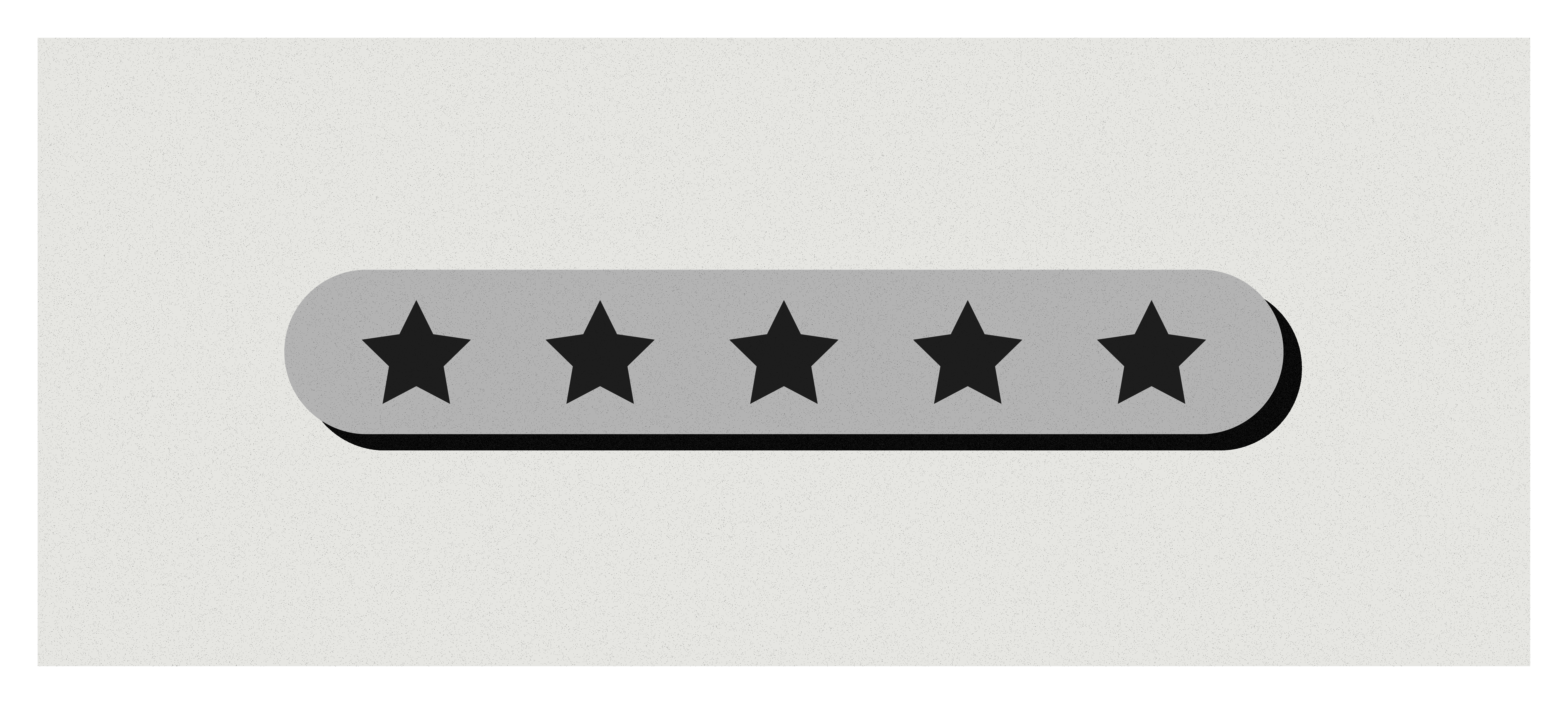 An illustration of five black stars on a gray oval against a gray background.