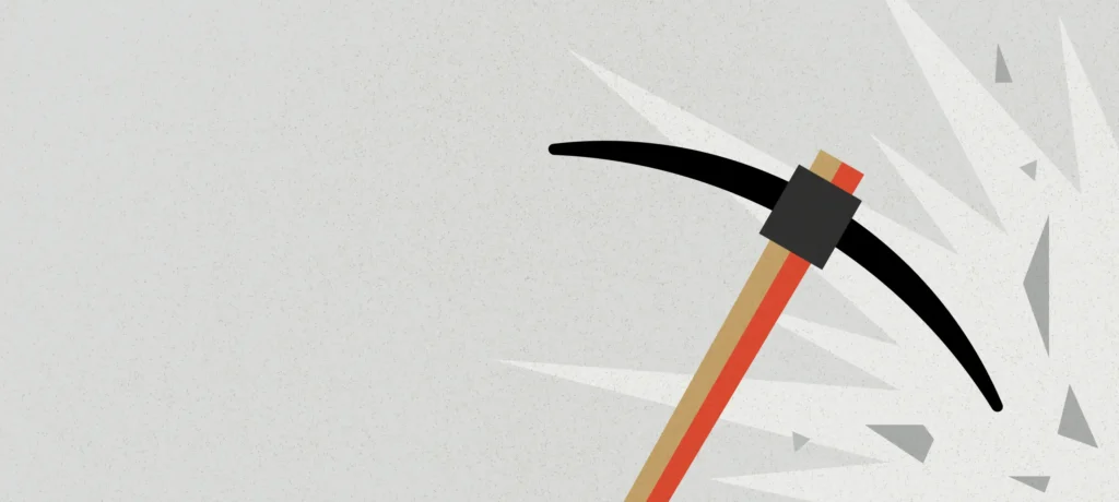 Stylized image of a pick axe striking a hard surface